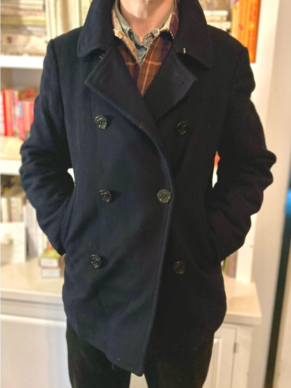 J. Crew Men's Black Double-Breasted Peacoat